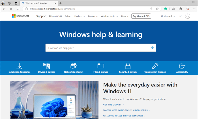 Página de ayuda y aprendizaje de Windows en la web