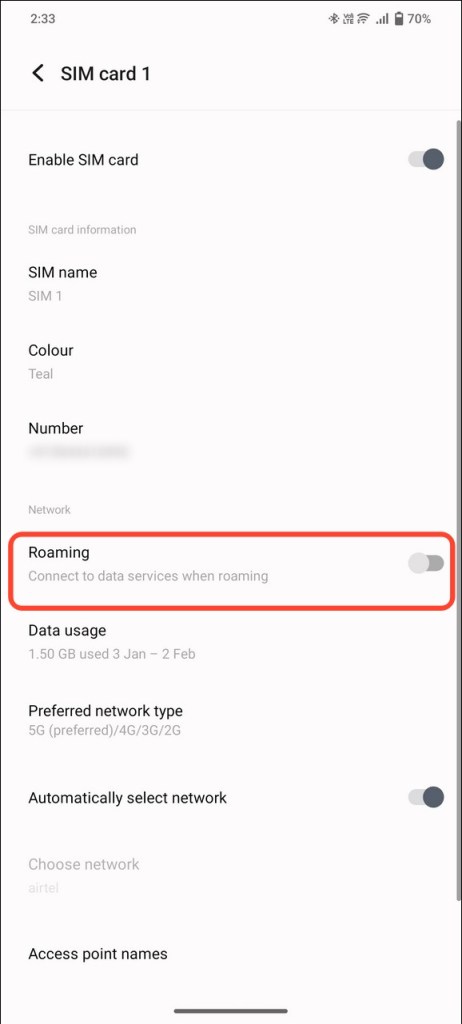 habilitación del servicio de roaming de datos