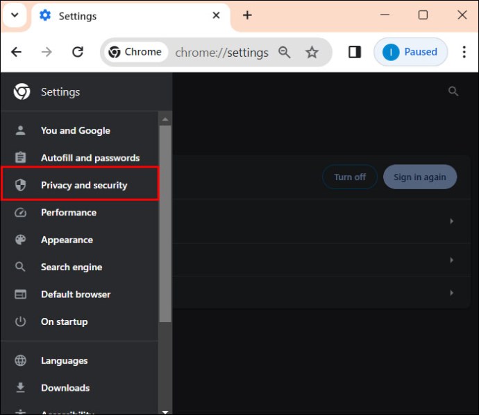 Seleccionar privacidad y seguridad en Chrome