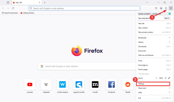 Abrir la opción de configuración en Firefox
