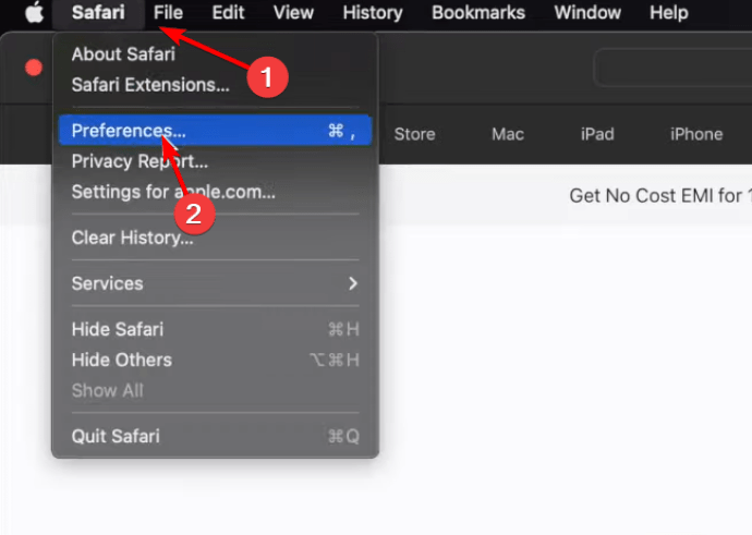 Abra las preferencias de Safari en Mac