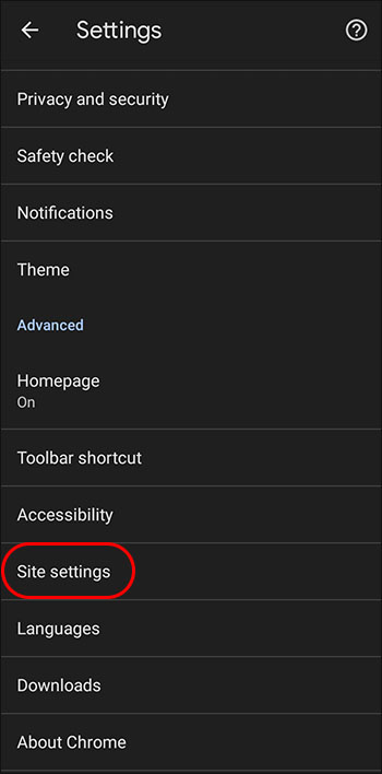 Configuración del sitio en Chrome para Android