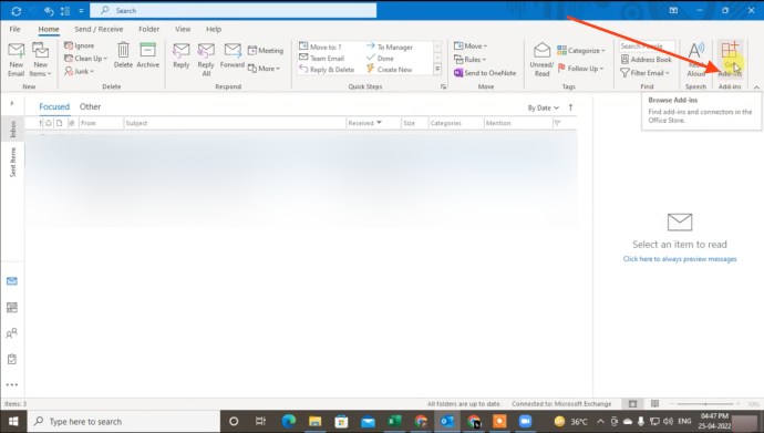 Interfaz de Outlook para Windows que muestra el botón 