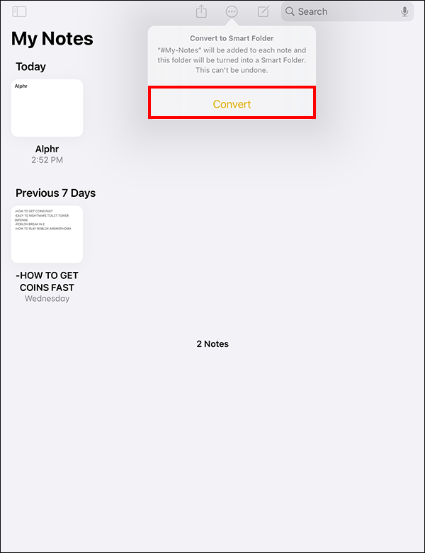 Aplicación de notas de iOS;  mas opciones.