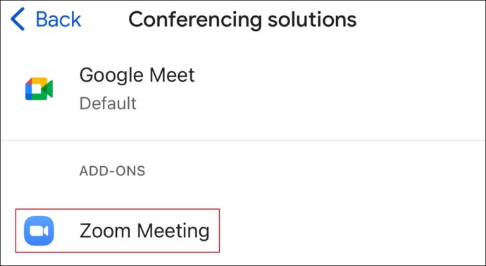 Complemento de reunión de Zoom dentro de la opción Evento en dispositivos móviles